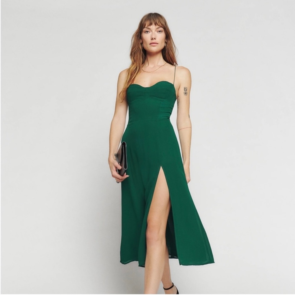 Reformation Emerald Green Spaghetti Strap Midi Dress
